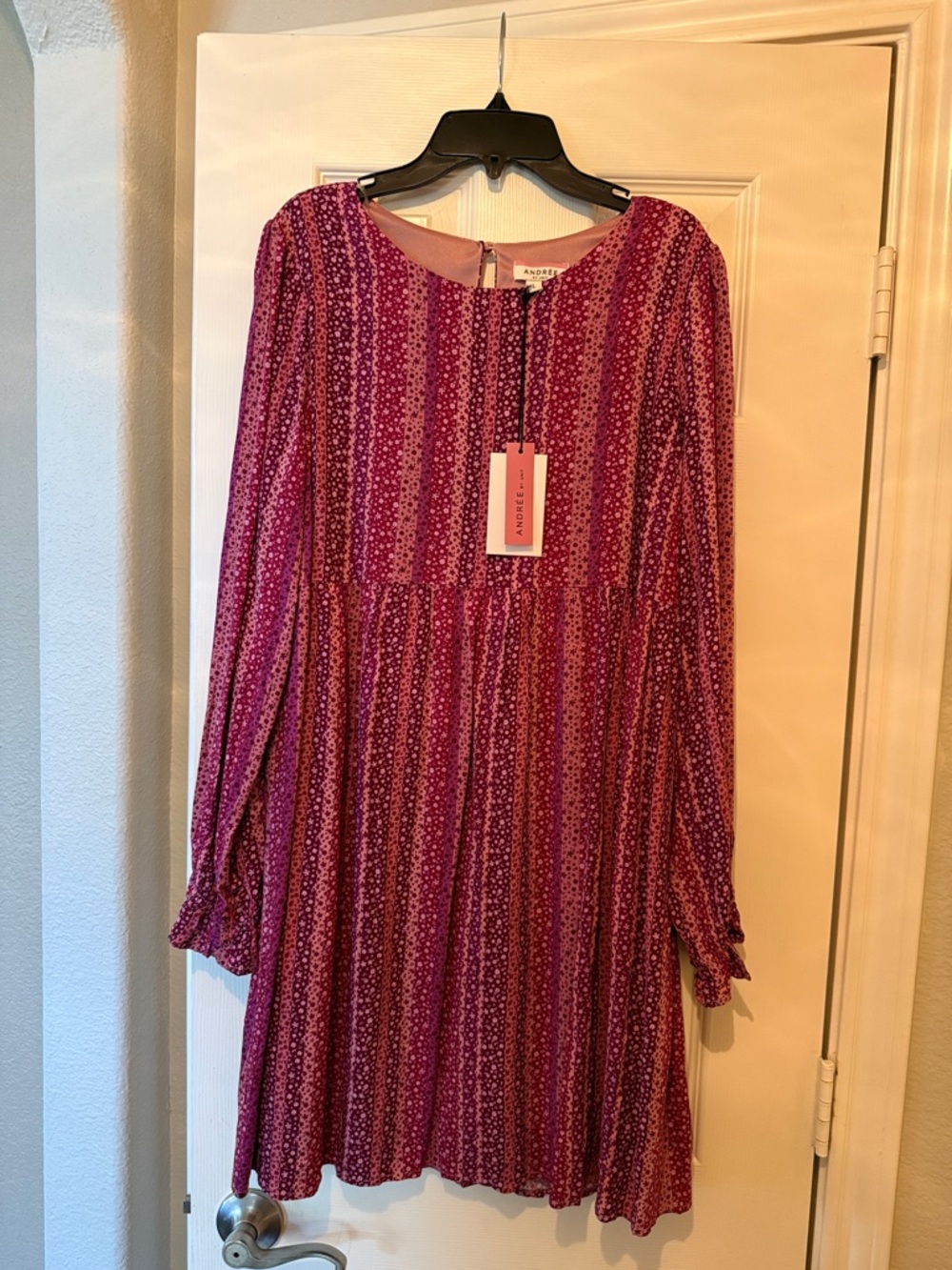 Andree Pink Striped Floral Long Sleeve Dress